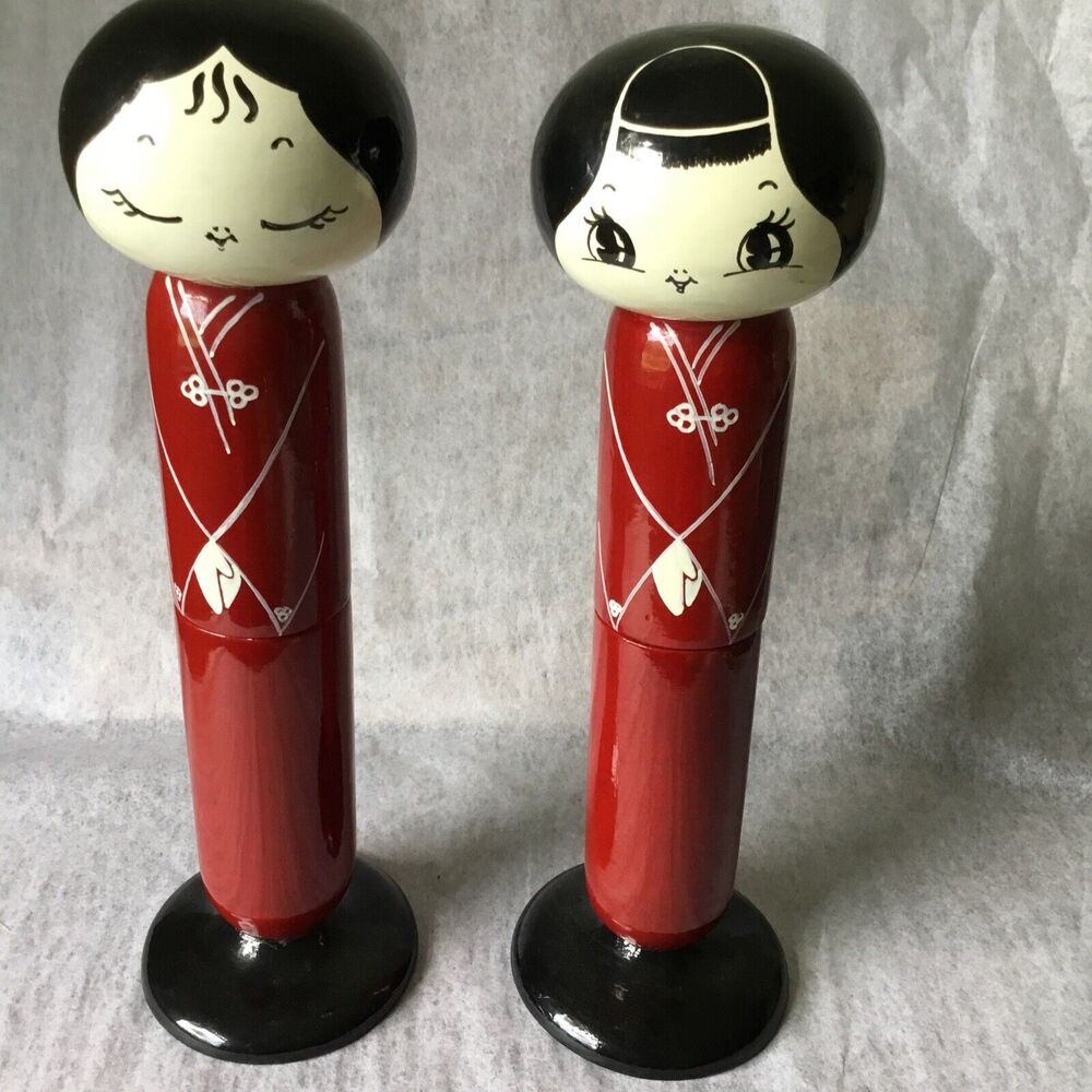 Rare 11” Vintage Japanese Kokeshi Doll/Box Pair